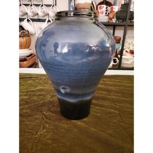 Blue Ceramic signed Art Vase Decorative Pottery Ombre Glazed Mottled Home Decor
